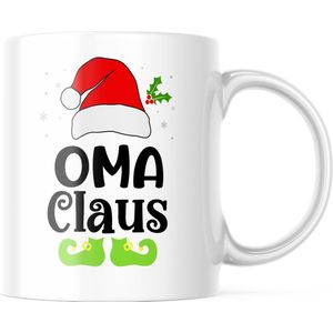 Kerst Mok met tekst: Oma Claus | Kerst Decoratie | Kerst Versiering | Grappige Cadeaus | Koffiemok | Koffiebeker | Theemok | Theebeker