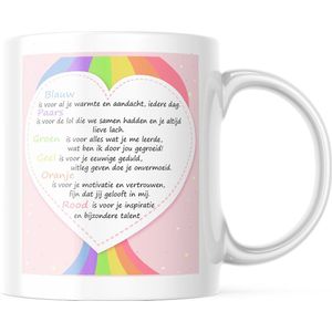 Juf Mok met tekst: kleuren van de regenboog | Valentijn cadeau | Juf Bedankt Cadeau | Meester Bedankt Cadeau | Leerkracht Bedankt Cadeau | Einde schooljaar Bedankt Cadeau | Grappige Cadeaus | Koffiemok | Koffiebeker | Theemok | Theebeker