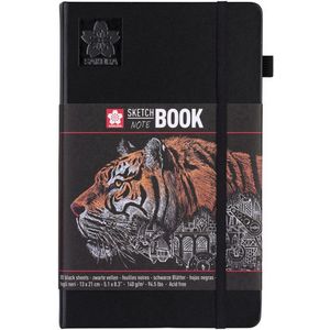 Sketch Noteboek - Zwart - Zwart Papier - 13 x 21 cm - 140 gram - Sakura - 80 vellen - Incl. Goodie