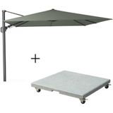 Platinum Challenger T² zweefparasol 300x300cm | olijfgroen  Premium Salerno parasolvoet 90kg