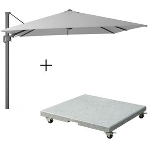 LUX outdoor living Milano zweefparasol 300x300cm light grey (lichtgrijs)  Premium Salerno parasolvoet 90kg