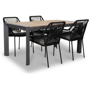 LUX outdoor living Cortona/Seville zwart dining tuinset 5-delig | stapelbaar | 160cm