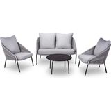 Denza Furniture Loungeset Natal Grijs 4-delig | Aluminium met Touw Vlechtwerk