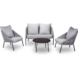 Denza Furniture Natal stoel-bank loungeset 4-delig | touw  aluminium | grijs
