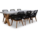 BUITEN living Norwich/Seville hout dining tuinset 7-delig | betonlook | 250cm | 6 personen