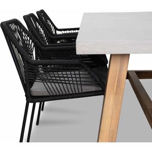 BUITEN living Veltis/Seville zwart stoel-bank dining tuinset 5-delig | stapelbaar | betonlook | 250cm