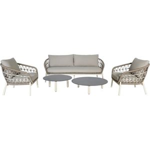 LUX - Dakota - Loungeset - Beige/Wit - Aluminium/Touw - 5-Delig