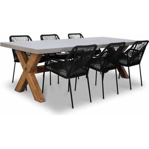 BUITEN Living Norwich/Seville Zwart Dining Tuinset 7-delig - Betonlook - 250cm - 6 Personen