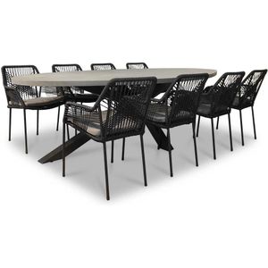 BUITEN living Stockholm/Seville zwart dining tuinset 9-delig | betonlook  touw | 280cm