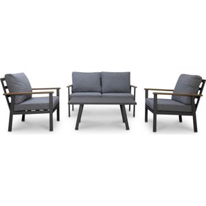 LUX outdoor living Athene stoel-bank loungeset 4-delig | aluminium + polywood | antraciet | 4 personen