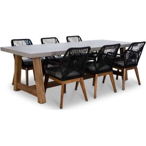 BUITEN living Veltis/Seville hout dining tuinset 7-delig | betonlook | 250cm | 6 personen