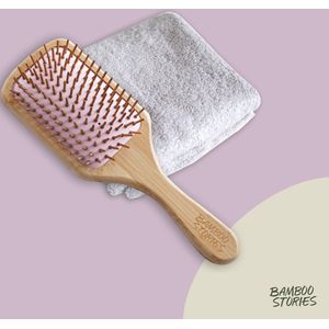 Bamboe haarborstel groot en bamboe haarhanddoek grijs
