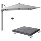 LUX outdoor living Milano zweefparasol 300x300cm light grey (lichtgrijs)  Premium Modena parasolvoet 90kg