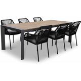 LUX outdoor living Cortona/Seville zwart dining tuinset 7-delig | stapelbaar | 220cm