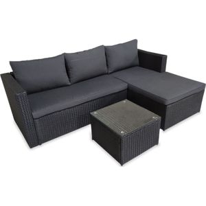 Denza Furniture Bermuda hoek loungeset 3-delig | wicker | 200x130cm | zwart