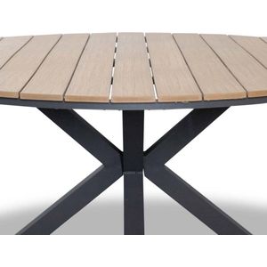 LUX outdoor living Cervo dining tuintafel 6 personen | polywood + aluminium | Natural Wood | Ø144cm rond