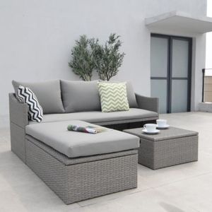 Denza Furniture Bergamo hoek loungeset 3-delig | wicker | 173x105cm | multifunctioneel