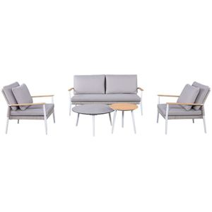 LUX outdoor living Sandro stoel-bank loungeset 5-delig wit | aluminium  teakhout | grijs kussen