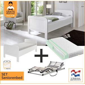 Compleet elektrische set ledikant seniorenbed 90x200 cm Wit + 42-lats Elektrisch Verstelbaar + Champ - 7 Zone Pocket 300 matras - 90x200 cm