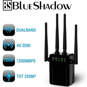 BlueShadow® WiFi Repeater - 1200Mbps - 2.4GHz & 5.8GHz - Groot bereik - Lange afstand & Hoge snelheden