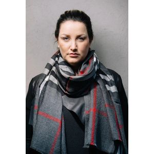 Sjaal grijs - 100% wol - schotse ruit