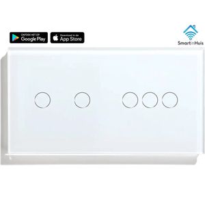 SmartinHuis – Slimme serieschakelaar (2) + dimmer – Wit – Wifi – Hotelschakelaar – 3 lampen