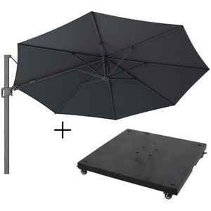 LUX outdoor living Milano zweefparasol Ø3,5 antraciet  parasolvoet granietplaat 90kg met wieltjes