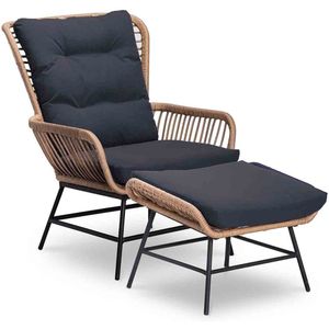 BUITEN living Dex loungestoel tuin incl. voetenbank | wicker + aluminium | bamboe antraciet