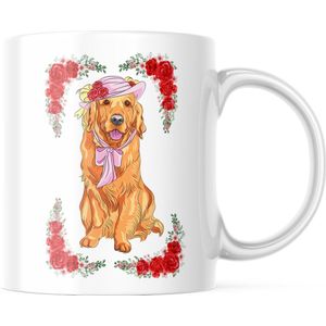 Dog Lover Mok met afbeelding: golden retriever met hoed en rozen | Honden Liefhebber | Honden Spreuk | Cadeau | Grappige mok | Koffiemok | Koffiebeker | Theemok | Theebeker