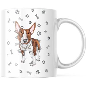 Dog Lover Mok met afbeelding: bul terrier bruin wit met hondenpootjes | Honden Liefhebber | Honden Spreuk | Cadeau | Grappige mok | Koffiemok | Koffiebeker | Theemok | Theebeker