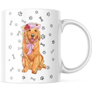 Dog Lover Mok met afbeelding: golden retriever met hoed en hondenpootjes | Honden Liefhebber | Honden Spreuk | Cadeau | Grappige mok | Koffiemok | Koffiebeker | Theemok | Theebeker