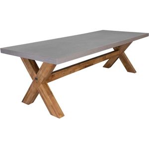 BUITEN Living Norwich Dining Tuintafel - Kruispoot - Betonlook + Hardhout - 250x100cm - 6 Personen