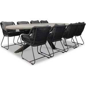 BUITEN living Stockholm/Portofino zwart dining tuinset | 8 personen | betonlook + touw | 280cm