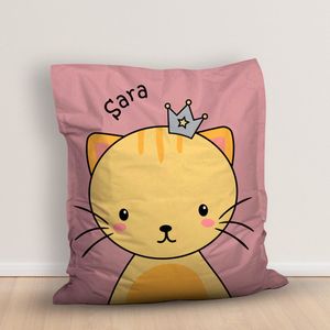 Zitzak - Kinderkamer - Babykamer- Gepersonaliseerde Zitzak - Illustratie vrolijke poes - Zitzak met naam - binnen en buiten - 100x 140 cm - Zolief