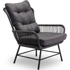 BUITEN living Dex loungestoel tuin | wicker  aluminium | charcoal (donkergrijs/antractiet)