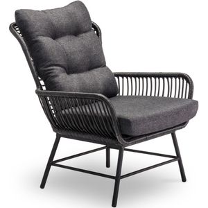 BUITEN living Dex loungestoel tuin | wicker + aluminium | charcoal (donkergrijs/antractiet)