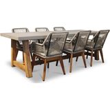 BUITEN living Veltis/Seville zand hout dining tuinset 7-delig | betonlook  touw | 250cm