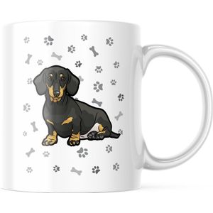 Dog Lover Mok met afbeelding: teckel met hondenpootjes | Honden Liefhebber | Honden Spreuk | Cadeau | Grappige mok | Koffiemok | Koffiebeker | Theemok | Theebeker