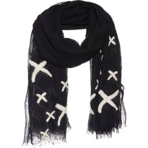Sjaal zwart - 100% wol - wollen kruisjes borduursel
