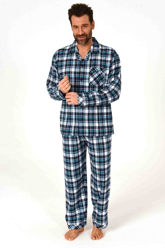 Heren - Doorknoop Pyjama - Flanel - 100% Katoen - Met Kraag en Borstzakje