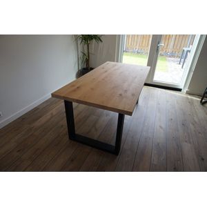 M2-Meubels - Eikenhouten eettafel | 100x200cm | U-poot slank Industrieel | rechte rand