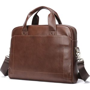 Laptoptas 14 inch Schoudertas heren Handtas dames Waterdichte tas Leder Coffee - Urban U®