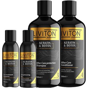 Liviton Keratine & Haarbtx No.1 t/m 4 - VOORDEELSET - Keratine Behandel Set 2x 100 ml - Keratine Shampoo 500 ml - Keratine Conditioner 500 ml - Proteïne Behandeling- Herstelt beschadigd haar