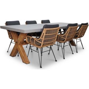 BUITEN living Norwich/Carlos dining tuinset | 6 personen | betonlook + wicker | 250cm