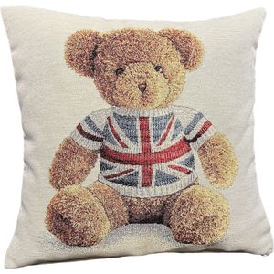 Kussenhoes - Luxe gobelinstof - Bear - Beer met engelse vlag trui - Union Jack - 45x45 cm