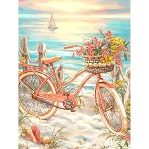 Diamond painting - Geschilderde fiets met bloemen - Geproduceerd in Nederland - 50 x 70 cm - canvas materiaal - vierkante steentjes - Binnen 2-3 werkdagen in huis