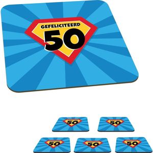 Onderzetters voor glazen - Jubileum cadeau - 50 jaar versiering - Cape - 10x10 cm - Glasonderzetters - 6 stuks