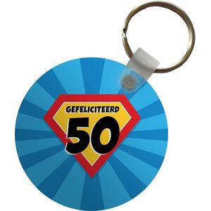 Sleutelhanger - Jubileum cadeau - 50 jaar versiering - Cape - Plastic - Rond - Uitdeelcadeautjes