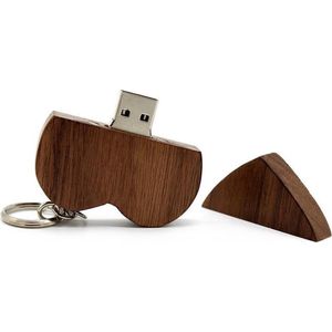Walnoot hout hart usb stick 128GB 3.0 - love, valentijnscadeau, huwelijkscadeau,