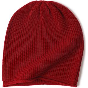 Hommard Cashmere Rib Stitch Beanie, 100% Cashmere, Kasjmier, heren, dames, unisex, Bordeaux Red, Rood